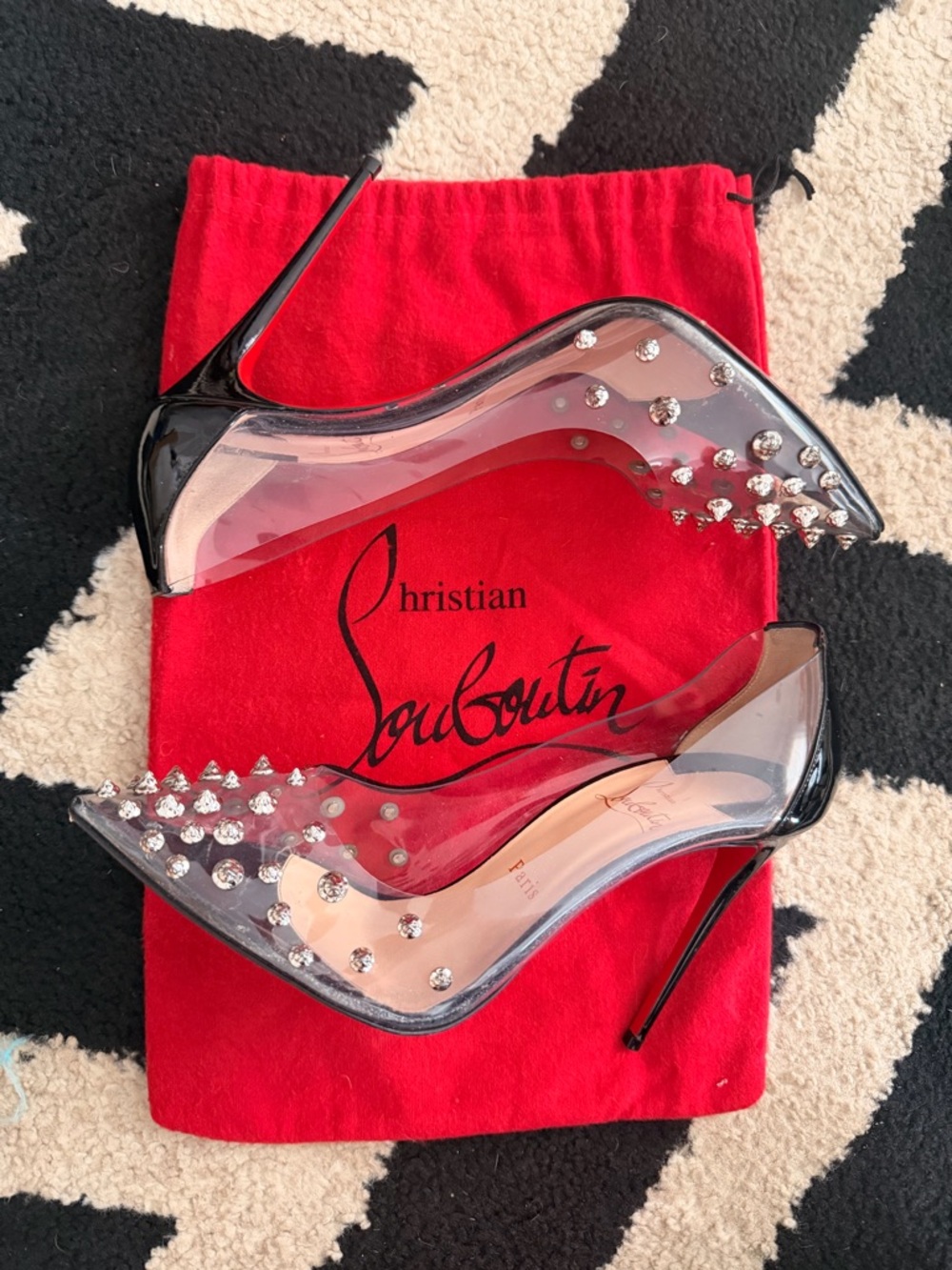 Christian Louboutin CollaClou 100mm PVC Clear and Black studded pumps - Picture 5 of 8
